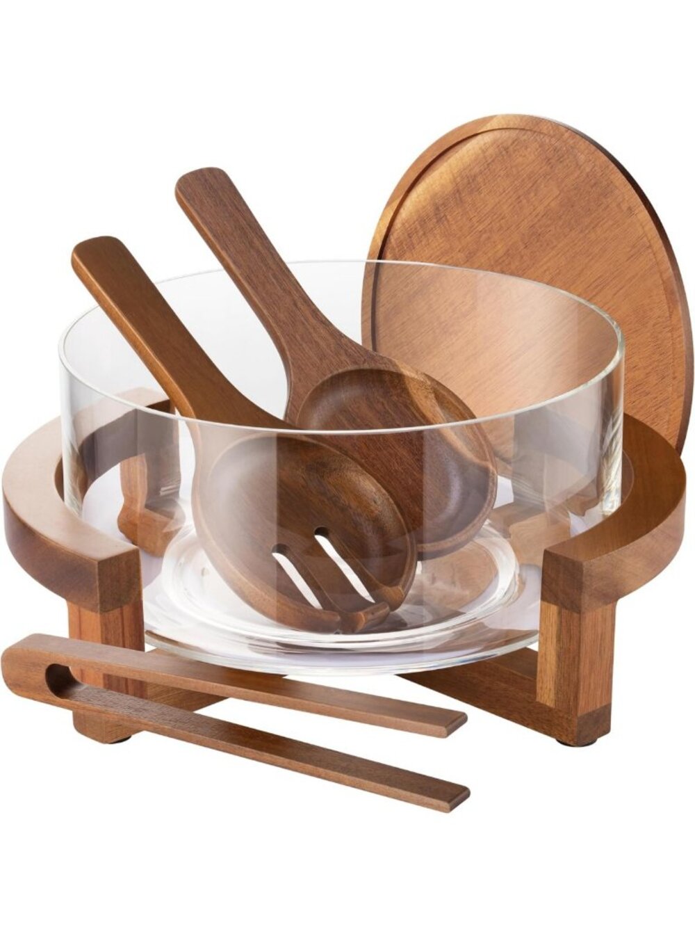 X-Large Glass Salad Bowl Set with Lid - Decorative Mixing & Serving Bowl